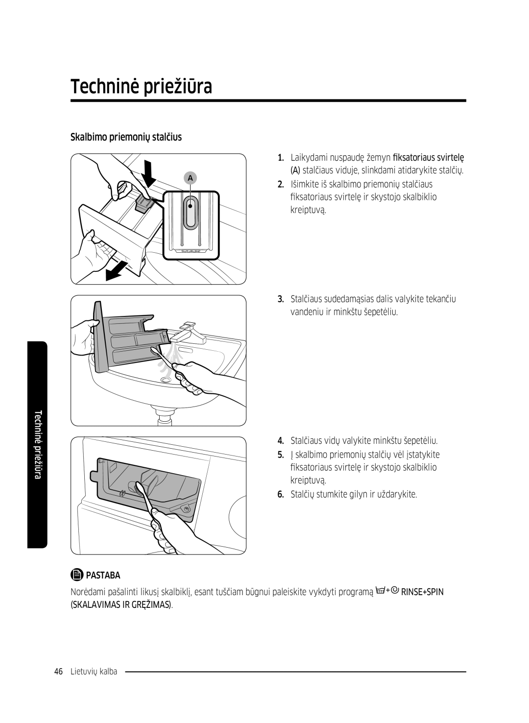 Samsung WW8SK5410UW/KJ, WW80K5410UW/EO, WW80K5410UW/LV, WW80K5210UW/LE, WW90K5410WW/LE manual Skalbimo priemonių stalčius 