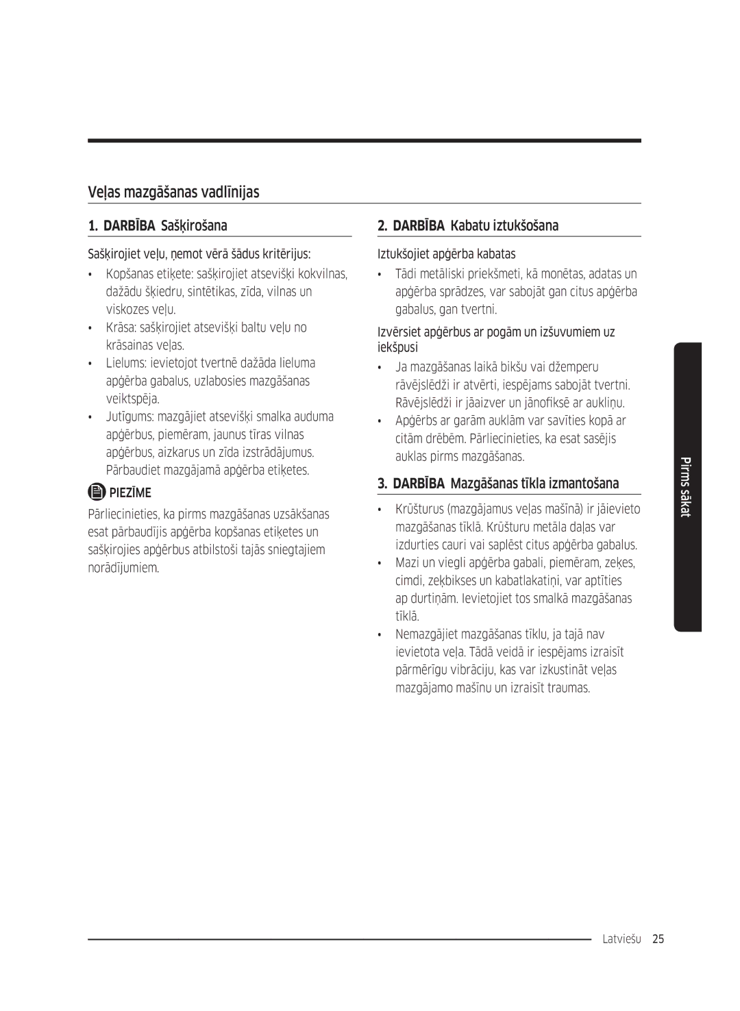 Samsung WW80K5410UW/LE manual Veļas mazgāšanas vadlīnijas, Darbība Kabatu iztukšošana, Darbība Mazgāšanas tīkla izmantošana 