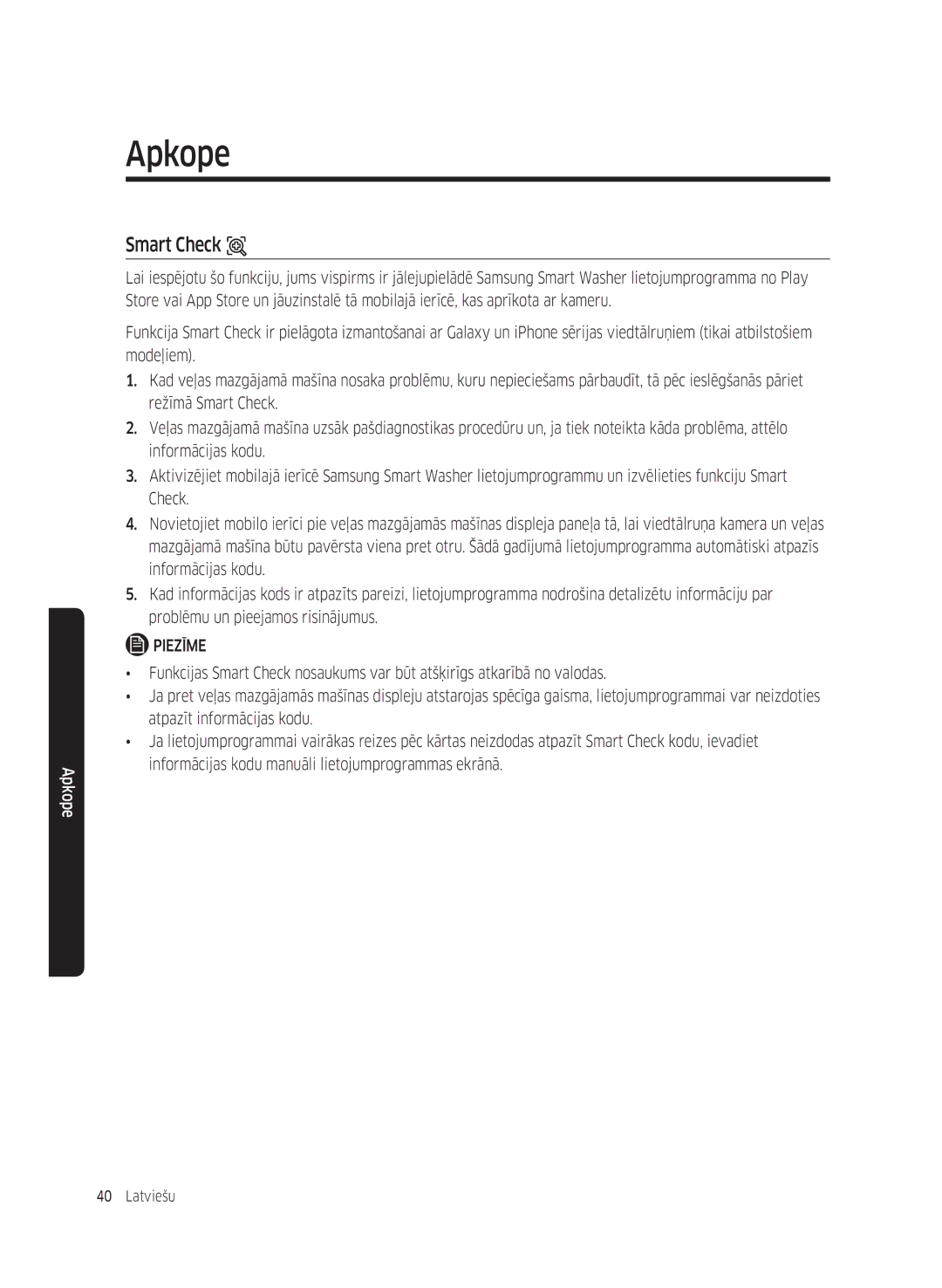 Samsung WW80K5410UW/LV, WW80K5410UW/EO, WW80K5210UW/LE, WW90K5410WW/LE, WW70K5410UW/LE, WW70K5210WW/LE manual Smart Check 