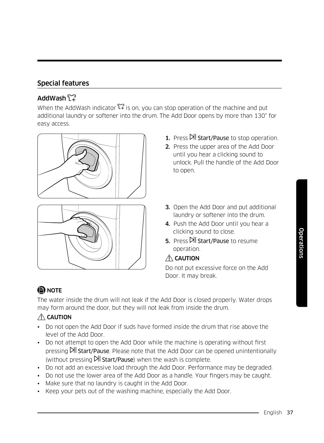 Samsung WW70K5410UW/LE, WW80K5410UW/EO, WW80K5410UW/LV, WW80K5210UW/LE, WW90K5410WW/LE manual Special features, AddWash 