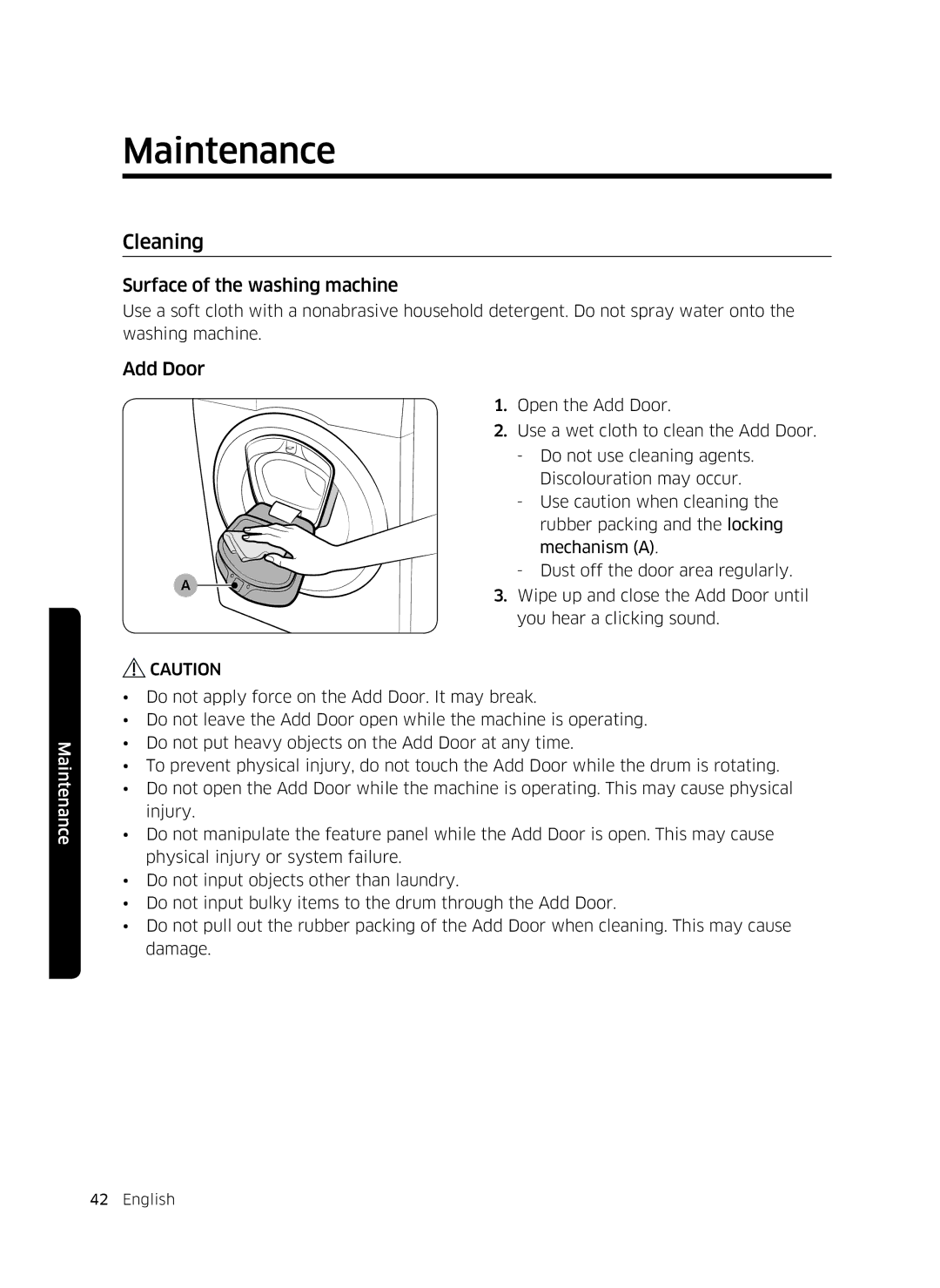 Samsung WW8SK5410UW/KJ, WW80K5410UW/EO, WW80K5410UW/LV, WW80K5210UW/LE Cleaning, Surface of the washing machine, Add Door 