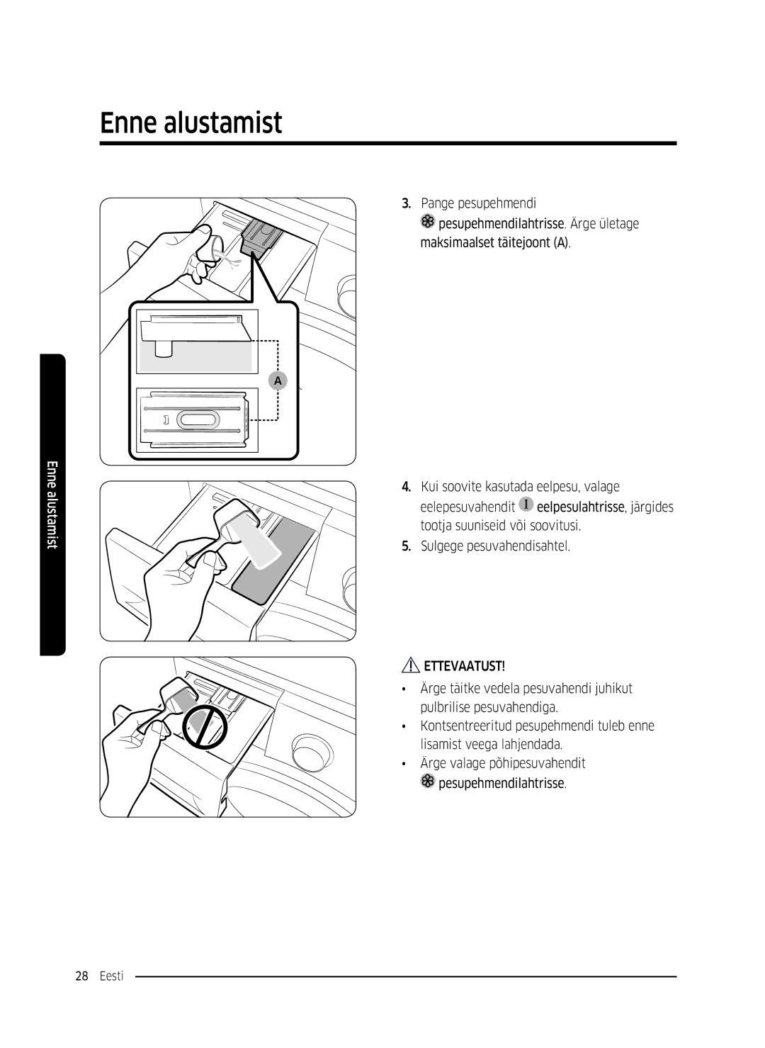 Samsung WW70K5410UW/LE, WW80K5410UW/EO, WW80K5410UW/LV, WW80K5210UW/LE, WW90K5410WW/LE manual Maksimaalset täitejoont a 