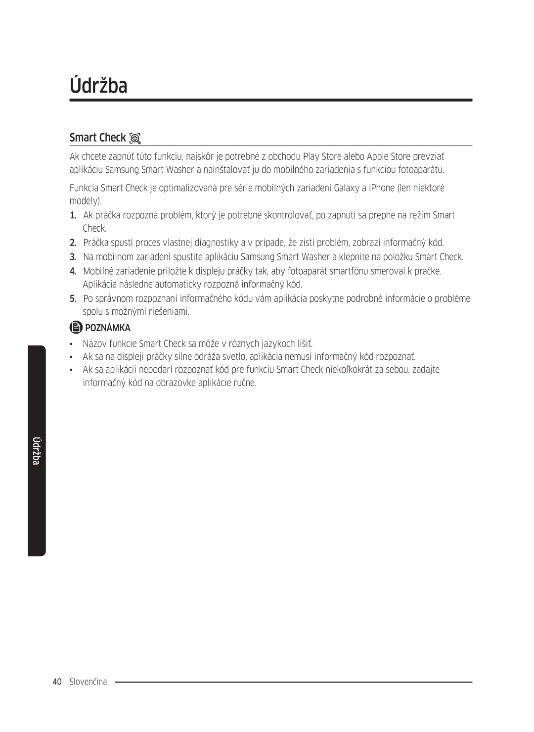 Samsung WW70K5210WW/LE, WW80K5410UW/EO, WW80K5410UW/LV, WW80K5210UW/LE, WW90K5410WW/LE, WW70K5410UW/LE manual Smart Check 