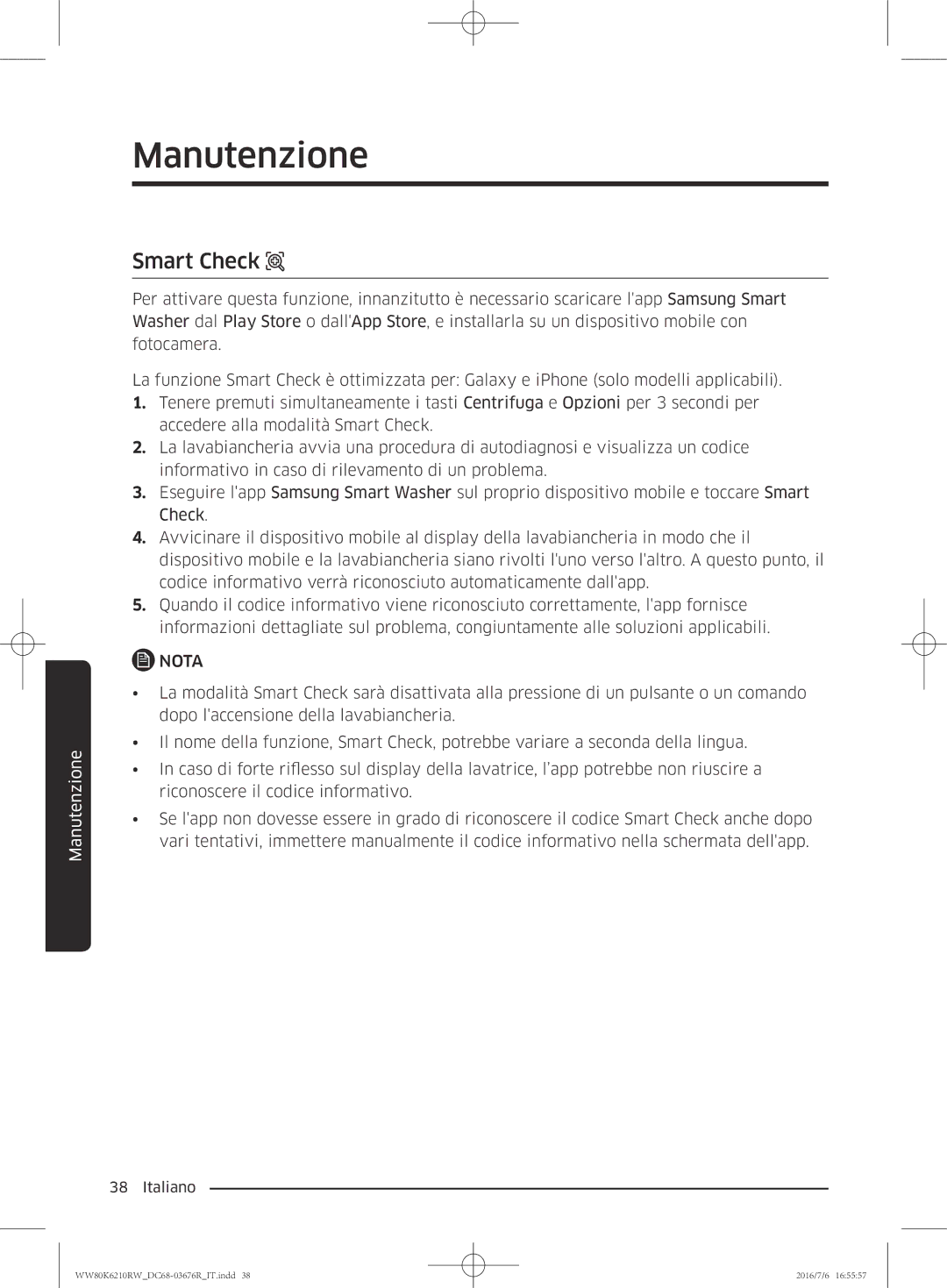 Samsung WW80K6210RW/ET manual Smart Check 