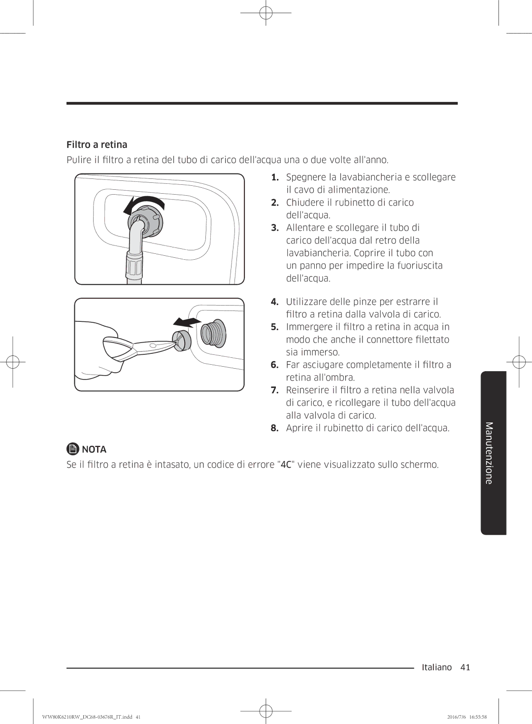 Samsung WW80K6210RW/ET manual Nota 