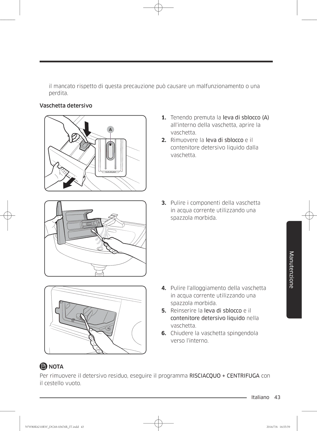 Samsung WW80K6210RW/ET manual Nota 