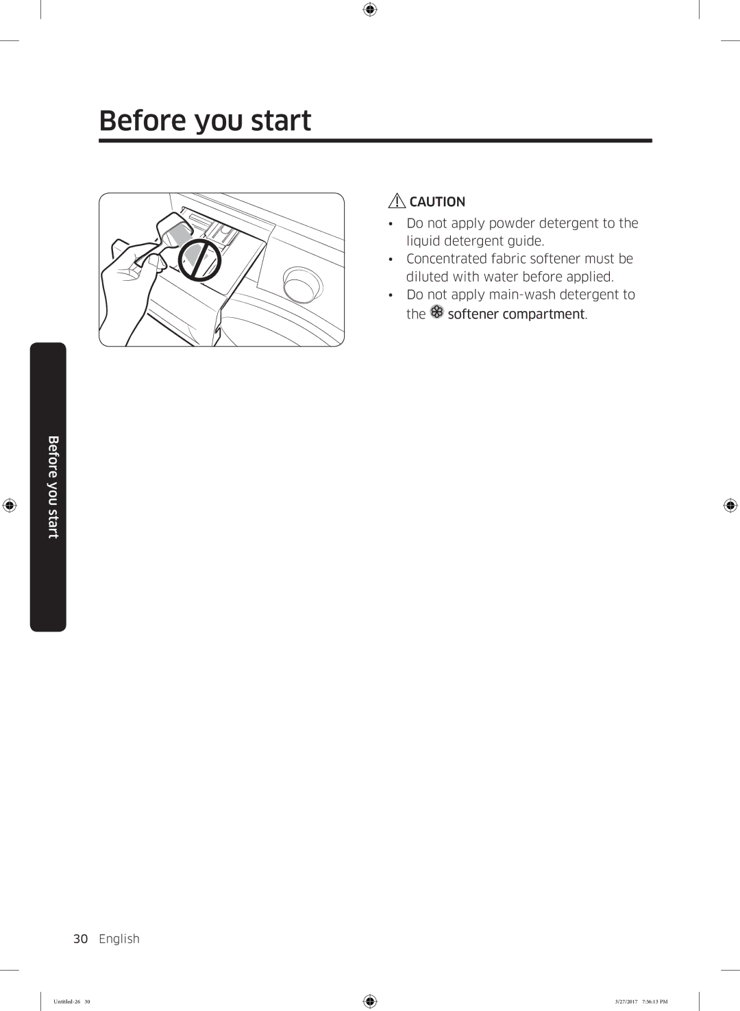 Samsung WW80K62E07WDLP, WW80K62E07SDLP, WW80K62E01WDLP manual Before you start 