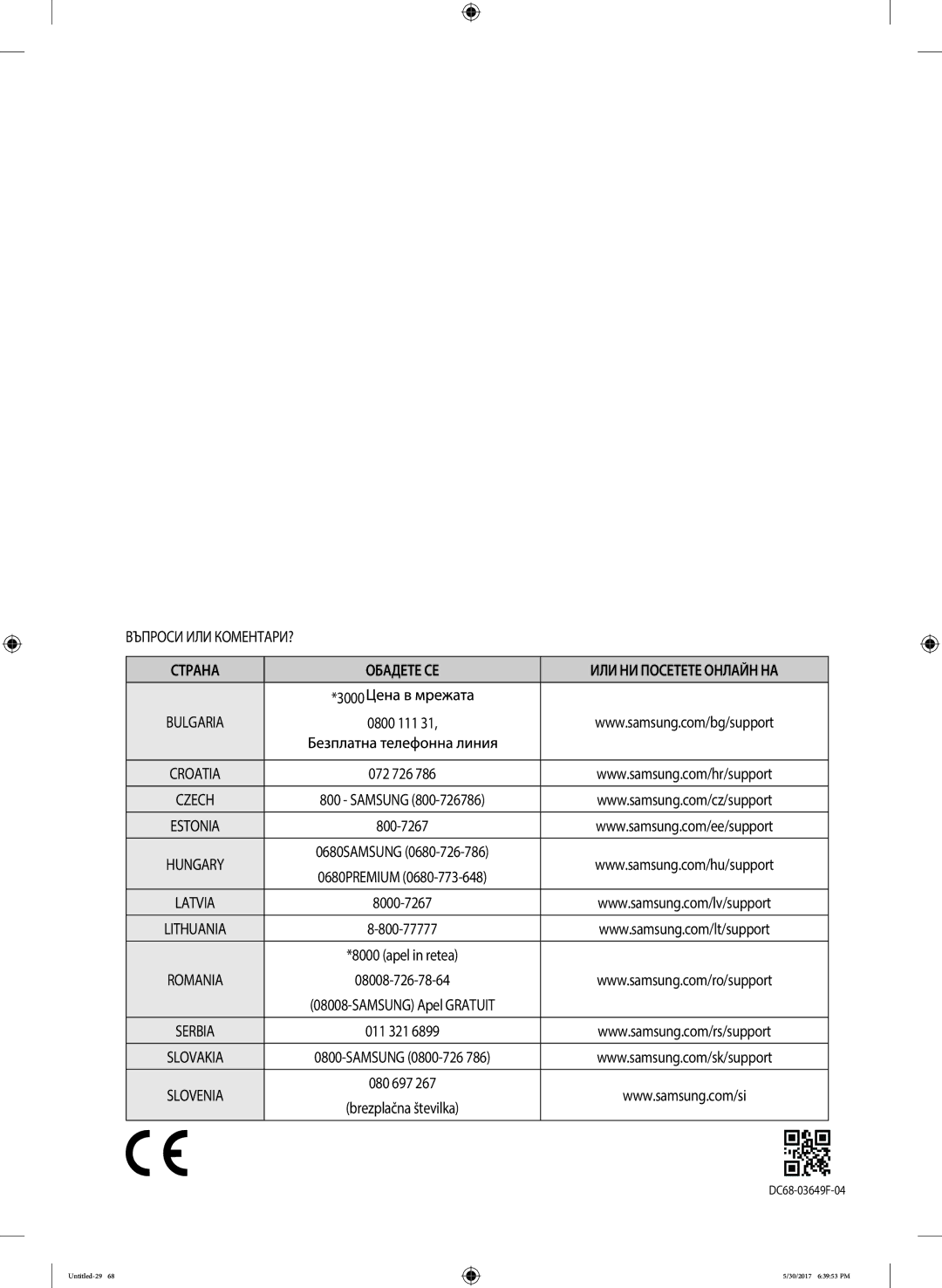 Samsung WW80K6414QW/LE manual Страна Обадете СЕ, 3000 