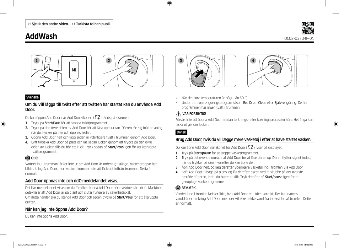 Samsung WW70K44205W/EE, WW70K4420YW/EE manual Washing Machine, WW8*K4*****/WW7*K4 