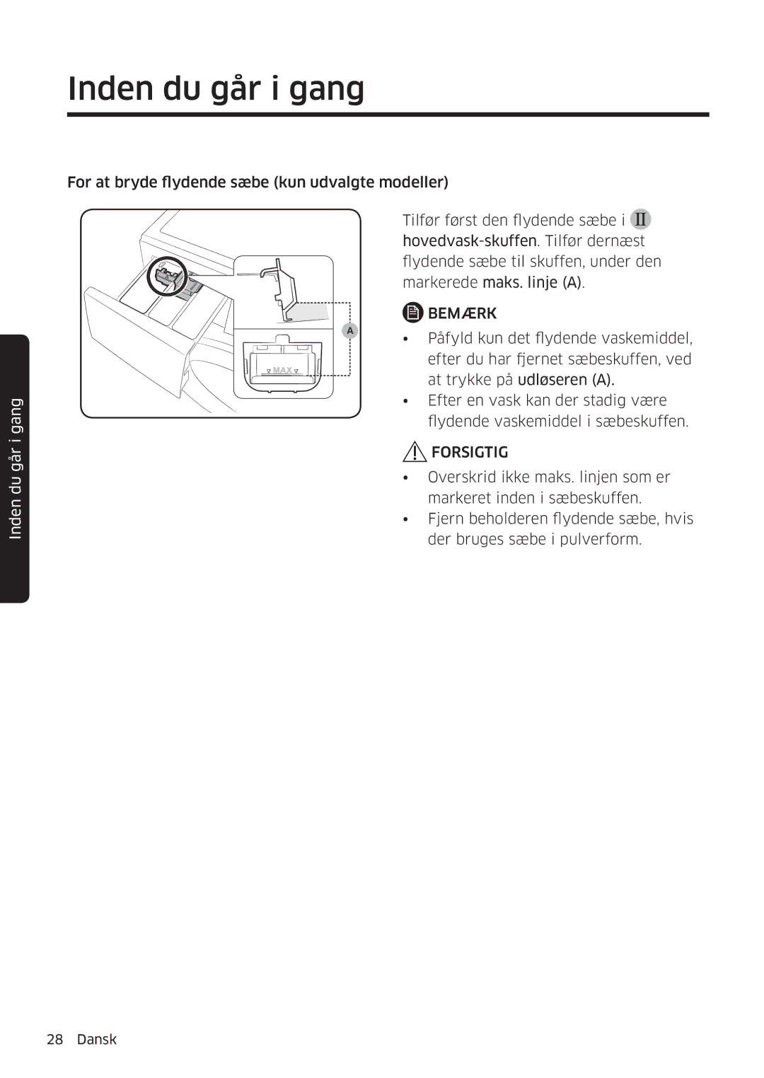 Samsung WW80K6604SW/EE, WW90K6604SW/EE, WW90K6604QW/EE, WW80K6604QW/EE manual Bemærk 