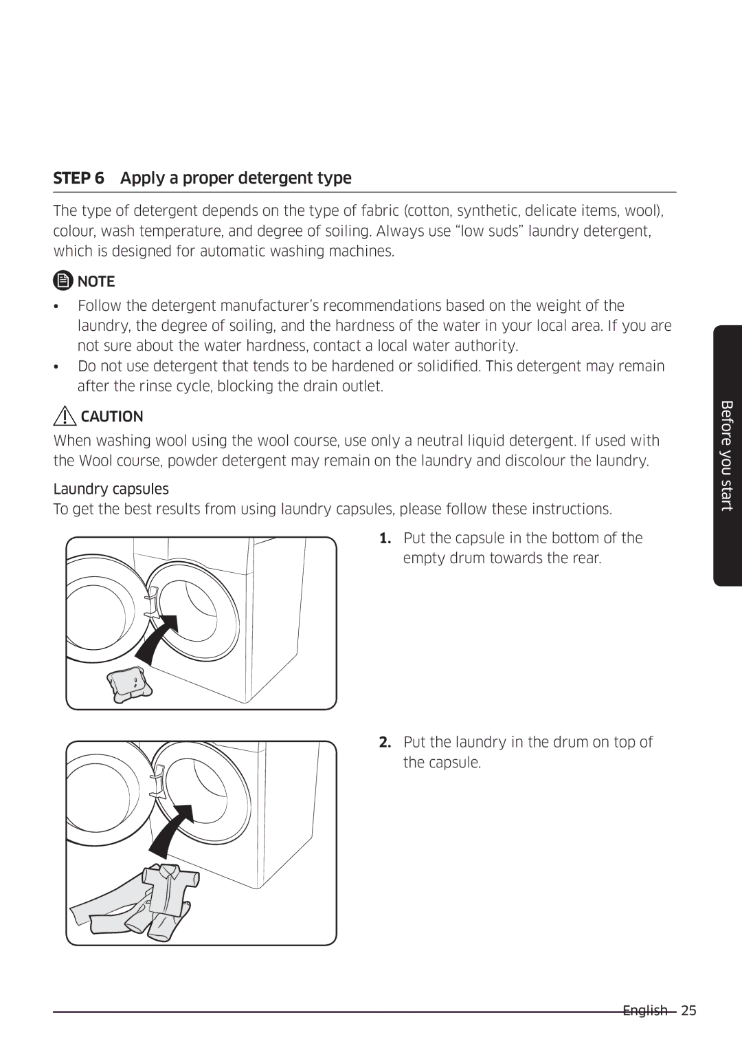 Samsung WW90K6604SW/EE, WW80K6604SW/EE, WW90K6604QW/EE, WW80K6604QW/EE manual Apply a proper detergent type 