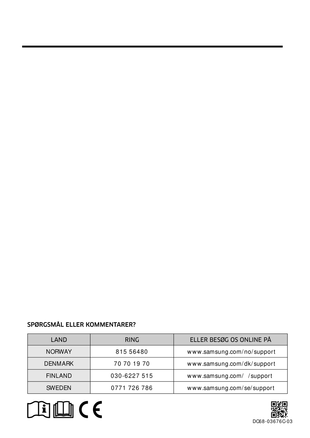 Samsung WW80K6604SW/EE, WW90K6604SW/EE, WW90K6604QW/EE, WW80K6604QW/EE manual Denmark 