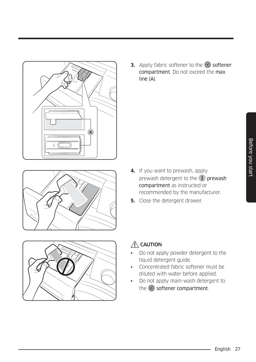 Samsung WW80K6604QW/EE, WW80K6604SW/EE, WW90K6604SW/EE, WW90K6604QW/EE manual Before you start 