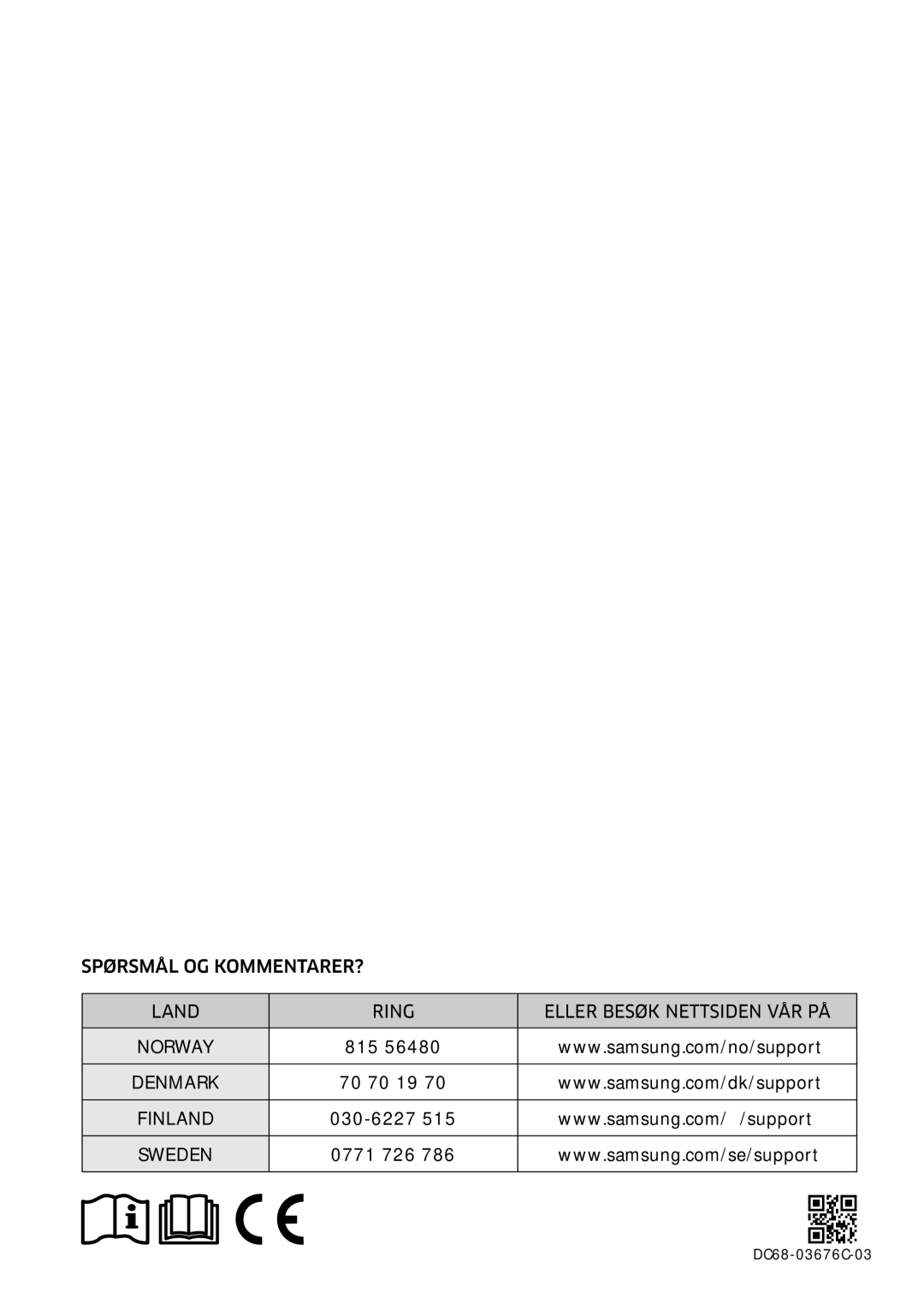 Samsung WW80K6604SW/EE, WW90K6604SW/EE, WW90K6604QW/EE, WW80K6604QW/EE manual Denmark 