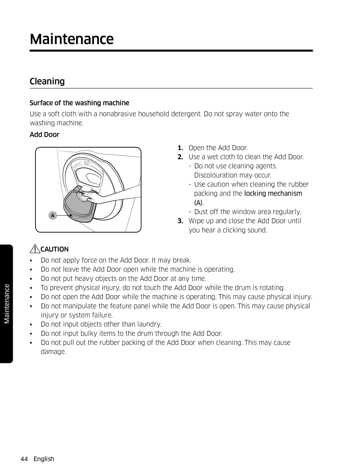 Samsung WW80K6604SW/EE, WW90K6604SW/EE, WW90K6604QW/EE, WW80K6604QW/EE manual Cleaning 