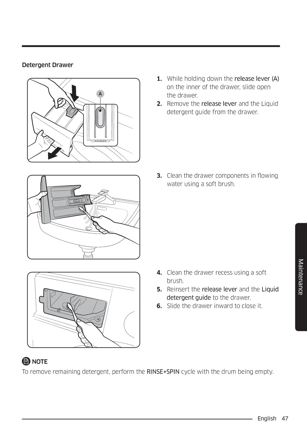 Samsung WW80K6604QW/EE, WW80K6604SW/EE, WW90K6604SW/EE, WW90K6604QW/EE manual Maintenance 