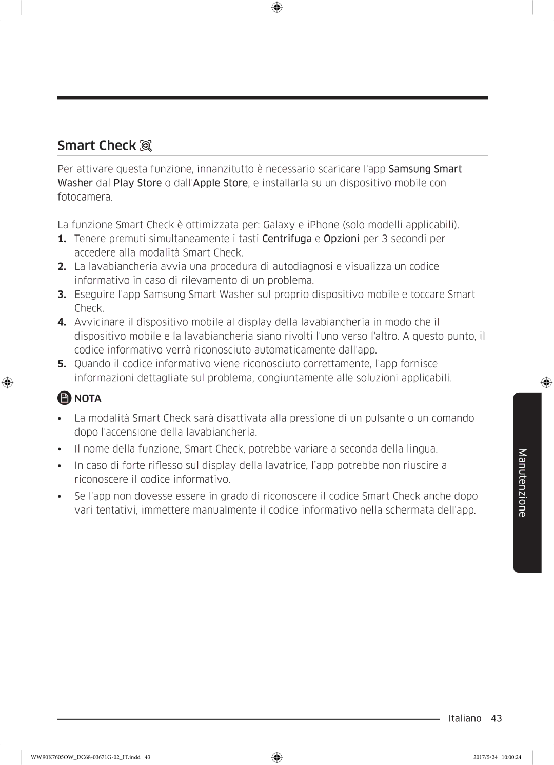 Samsung WW80K7405OW/ET, WW80K7605OW/ET, WW90K7605OW/ET manual Smart Check 