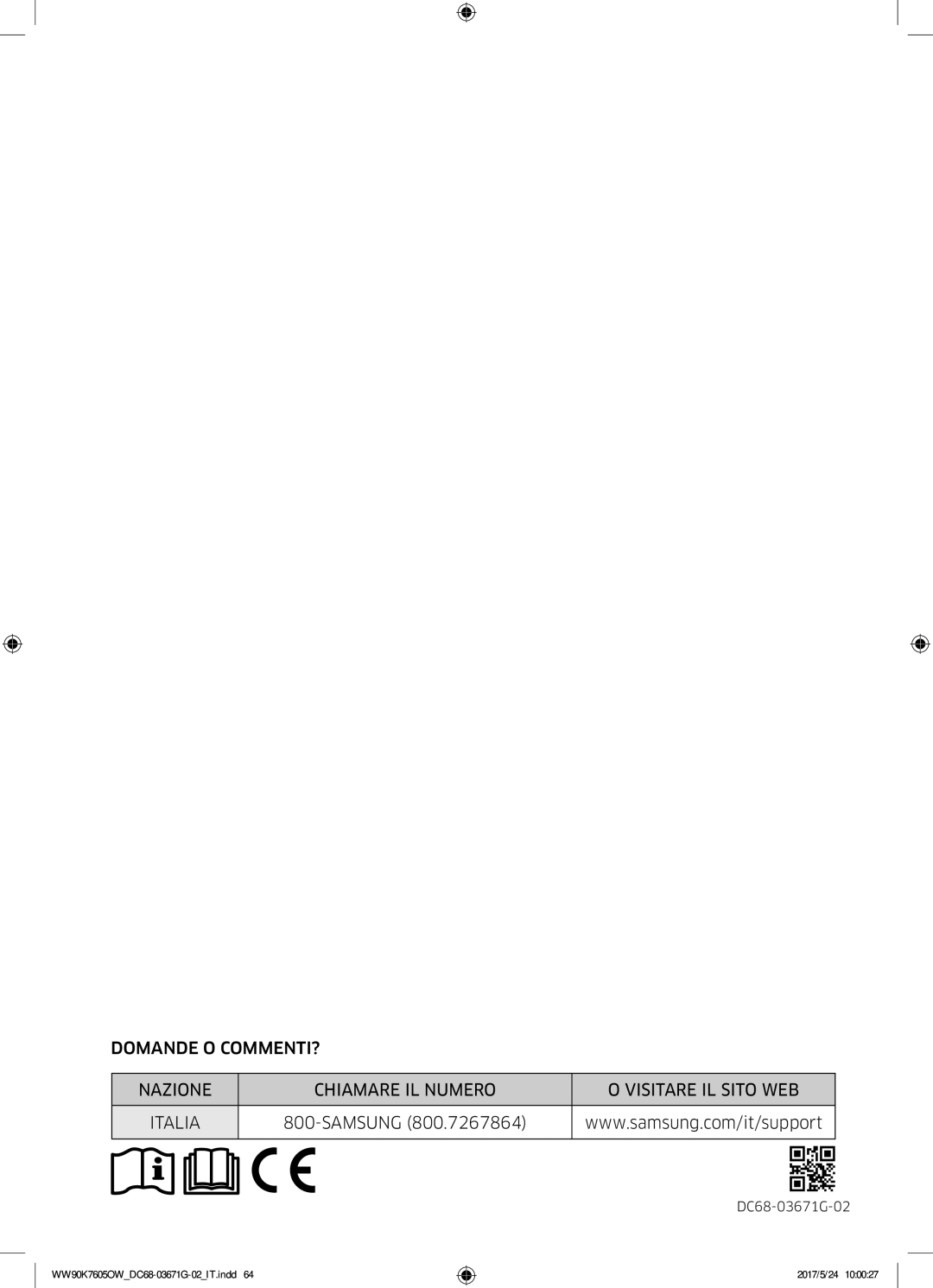 Samsung WW80K7405OW/ET, WW80K7605OW/ET, WW90K7605OW/ET manual Samsung 