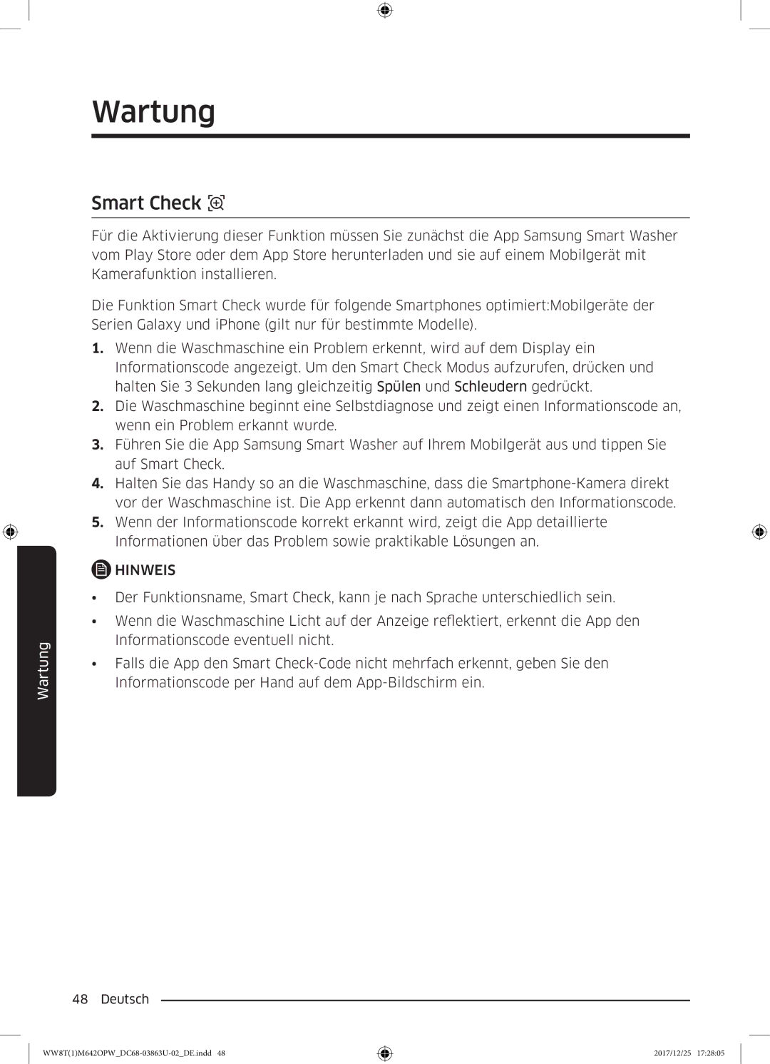 Samsung WW7XM642OPA/EG, WW80M642OPW/EG, WW8EM642OPW/EG, WW81M642OPW/EG, WW8TM642OPW/EG manual Smart Check 