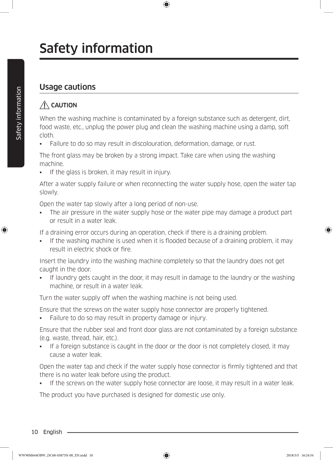 Samsung WW80M644OBM/KJ manual Usage cautions 