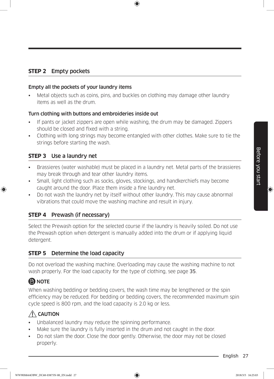 Samsung WW80M644OBM/KJ manual Empty pockets 