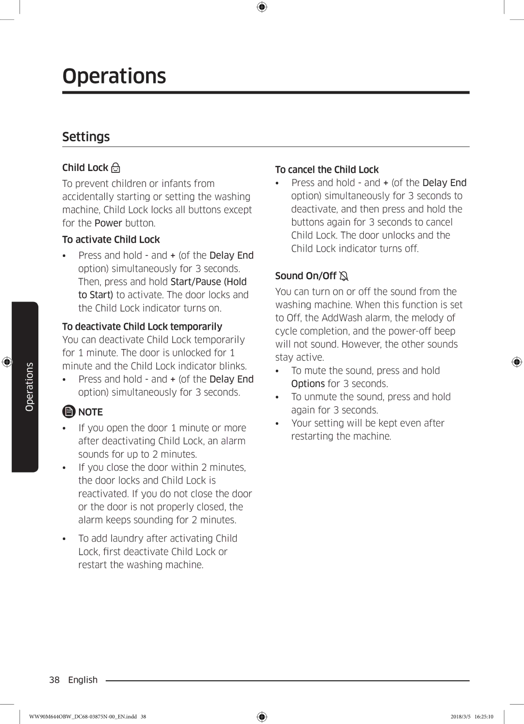 Samsung WW80M644OBM/KJ manual Settings 