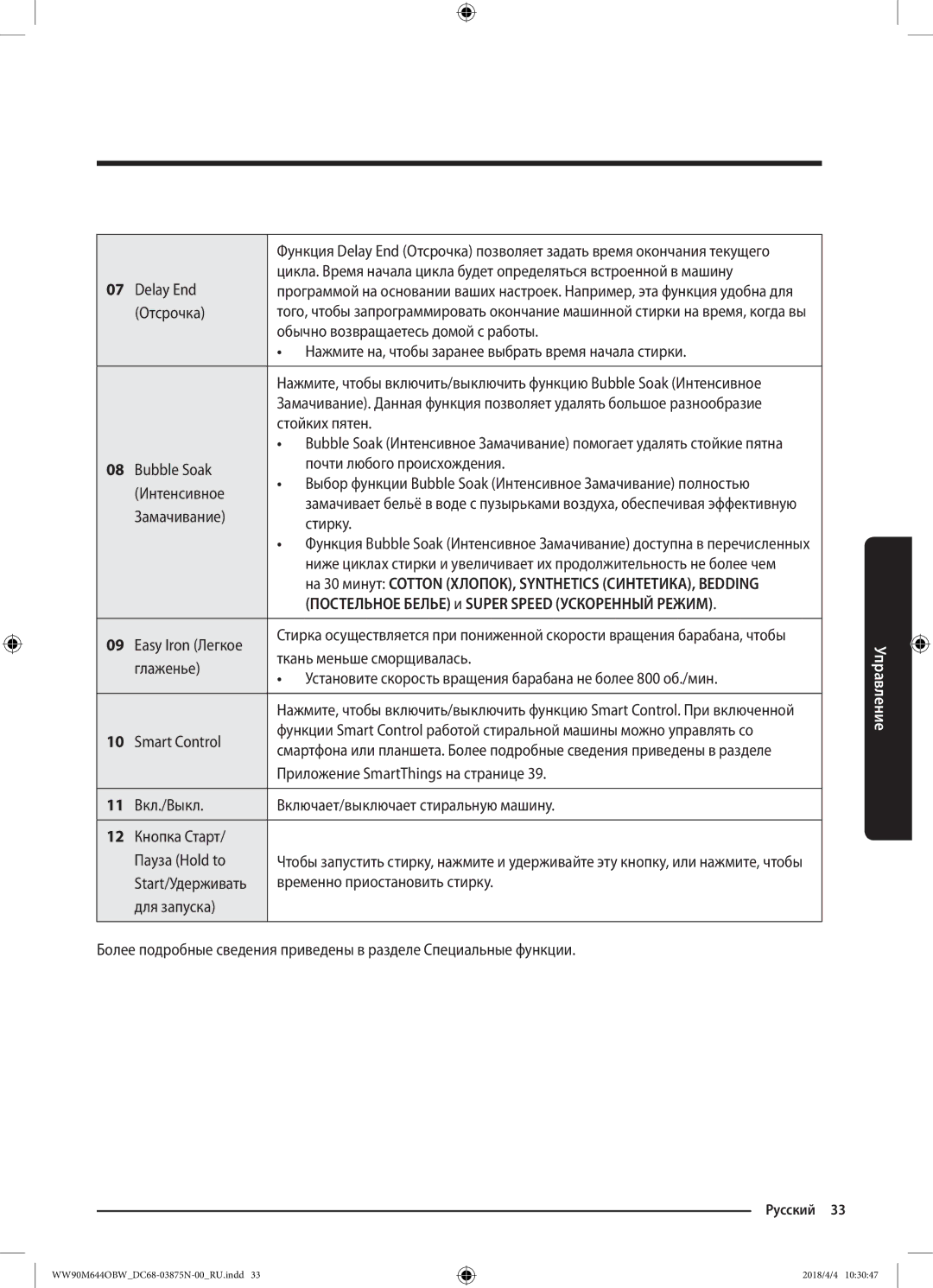 Samsung WW80M644OBM/KJ manual Постельное Белье и Super Speed Ускоренный Режим 