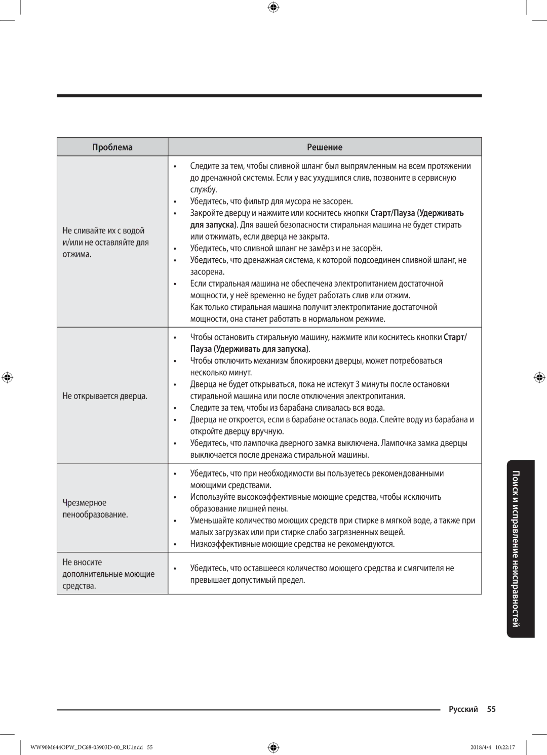 Samsung WW80M644OPM/KJ manual Пауза Удерживать для запуска 