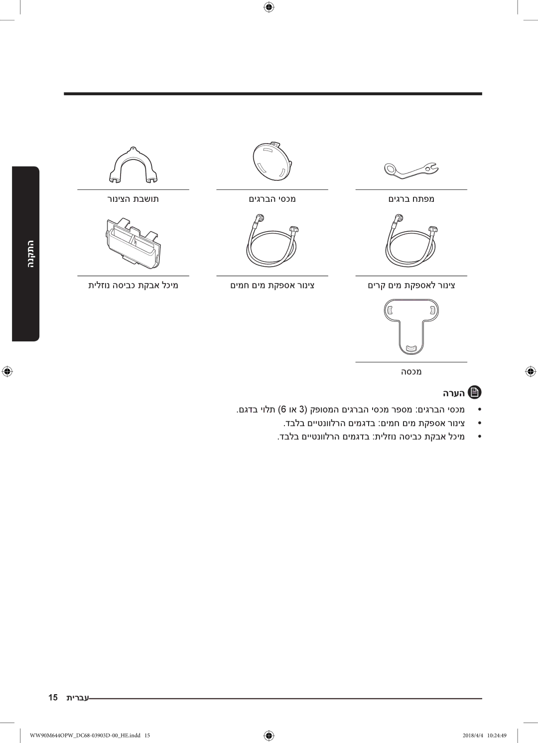 Samsung WW80M644OPM/KJ manual רוניצה תבשות םיגרבה יסכמ, הרעה 