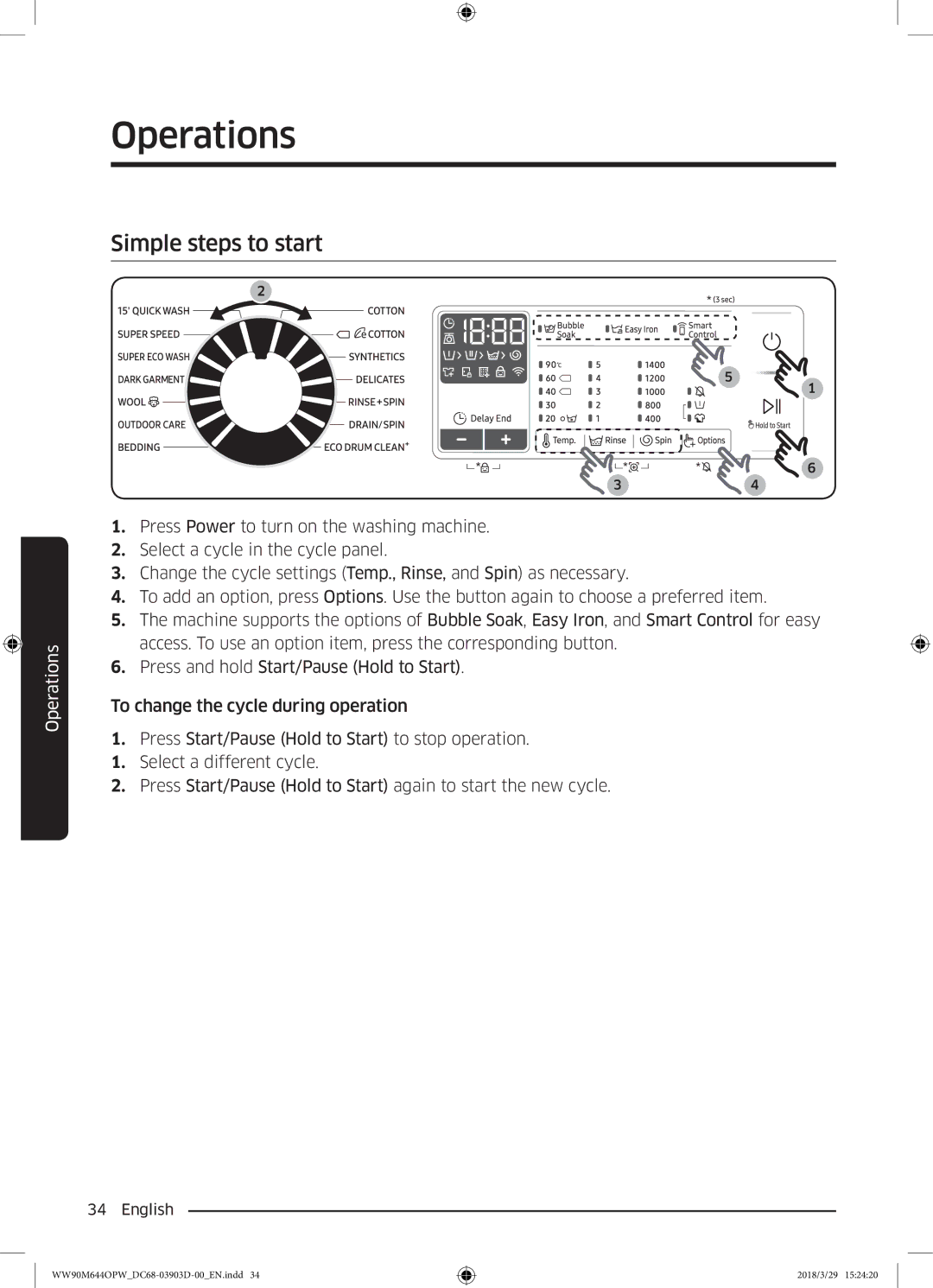 Samsung WW80M644OPM/KJ manual Simple steps to start 