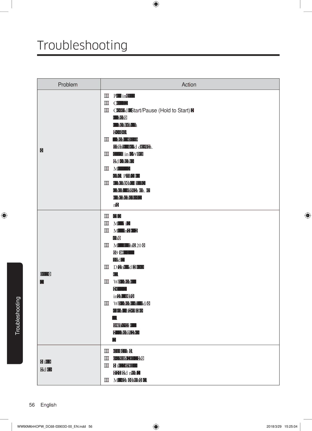 Samsung WW80M644OPM/KJ manual Troubleshooting 