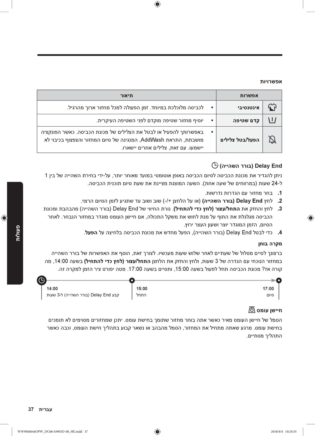 Samsung WW80M644OPM/KJ manual ןחוב הרקמ, סמוע ןשייח, םייתסמ ךילהתה 