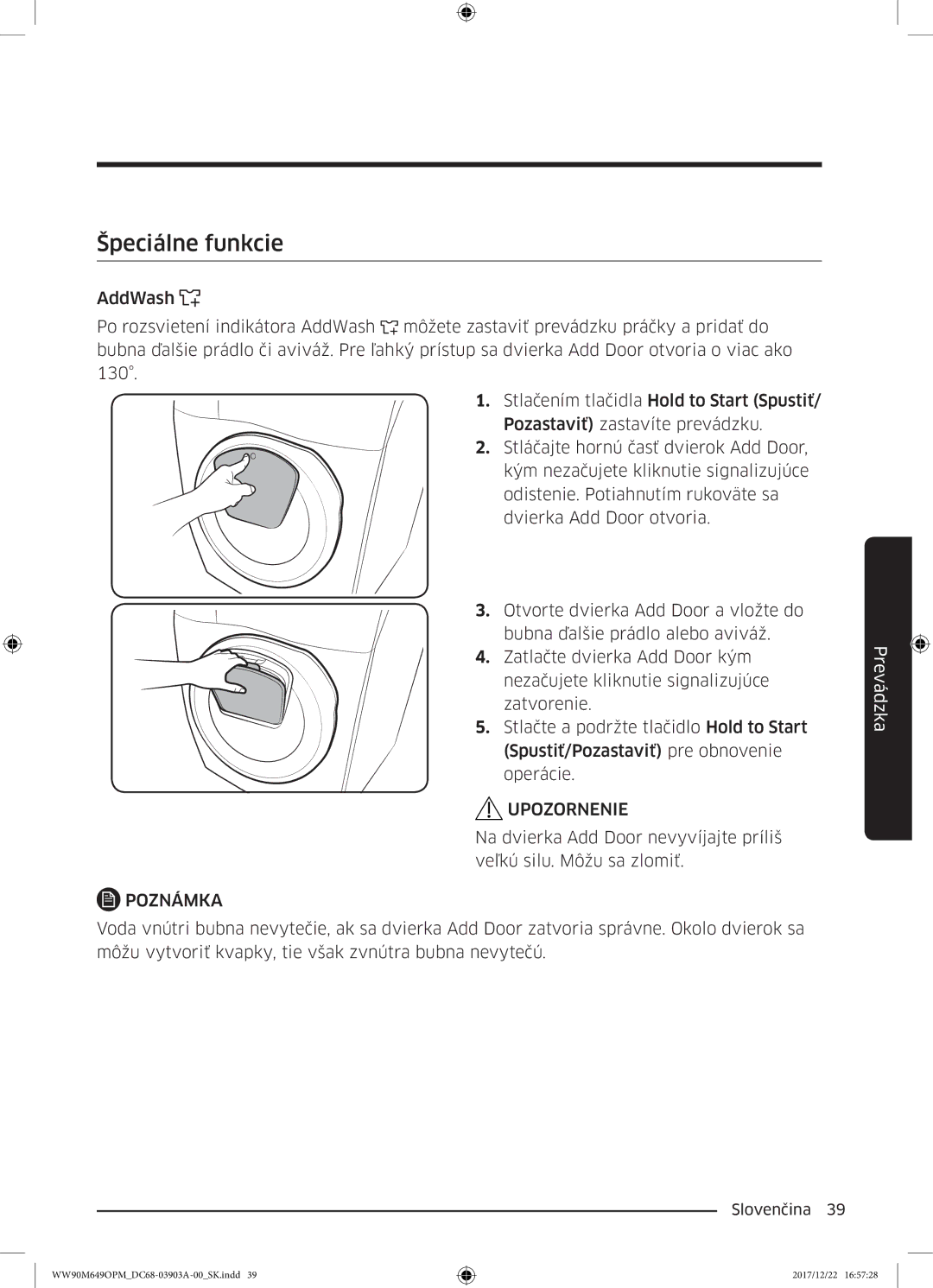 Samsung WW90M649OPM/ZE, WW80M644OPW/ZE manual Špeciálne funkcie, Upozornenie 