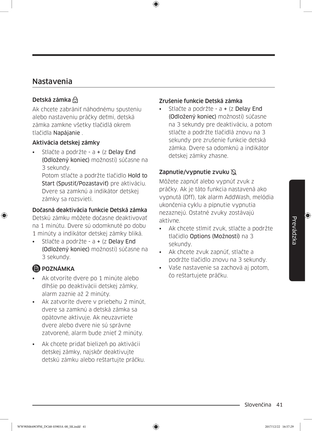 Samsung WW90M649OPM/ZE, WW80M644OPW/ZE manual Nastavenia 