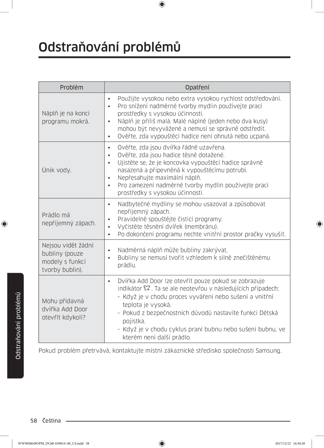 Samsung WW80M644OPW/ZE, WW90M649OPM/ZE manual 58 Čeština 