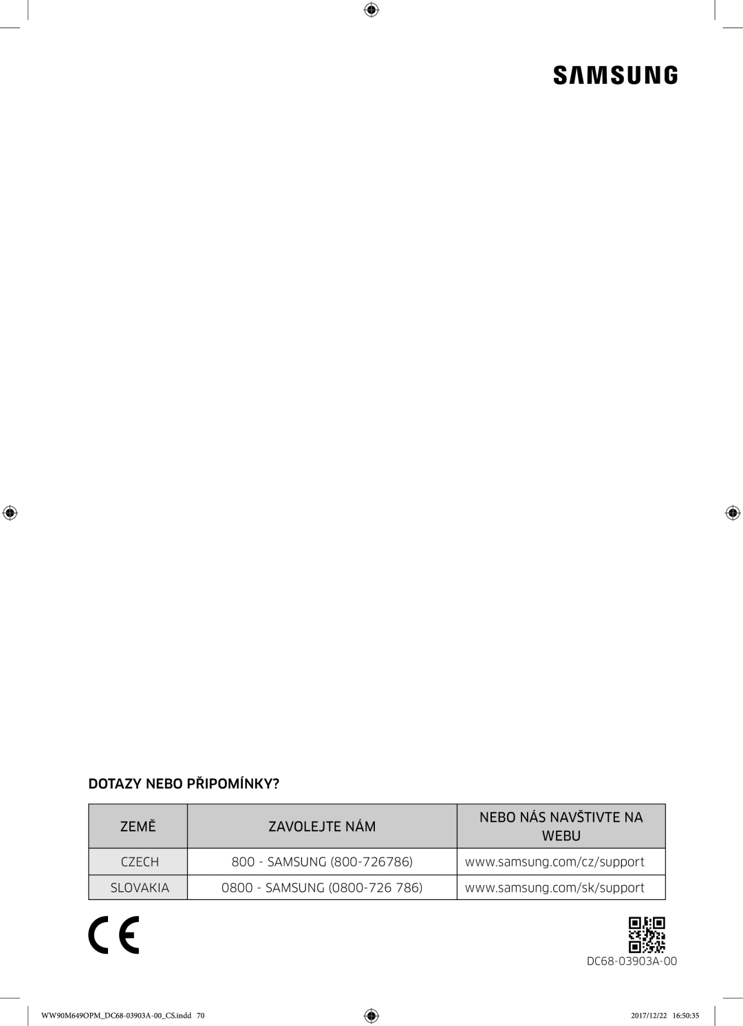 Samsung WW80M644OPW/ZE, WW90M649OPM/ZE manual Slovakia 