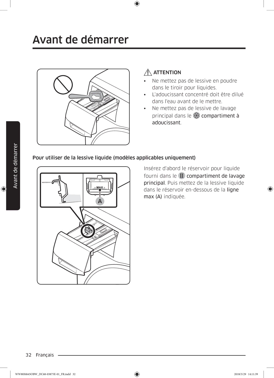 Samsung WW80M645OCW/EF, WW80M645OBX/EF, WW80M645OBW/EF, WW90M645OBX/EF manual Démarrer 