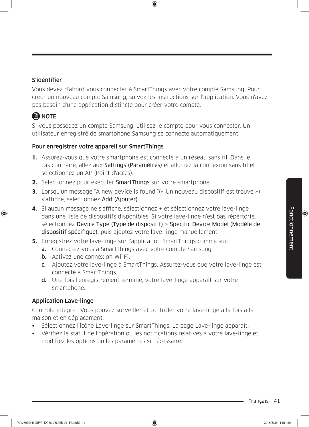 Samsung WW80M645OBX/EF, WW80M645OCW/EF, WW80M645OBW/EF, WW90M645OBX/EF manual Fonctionnement 