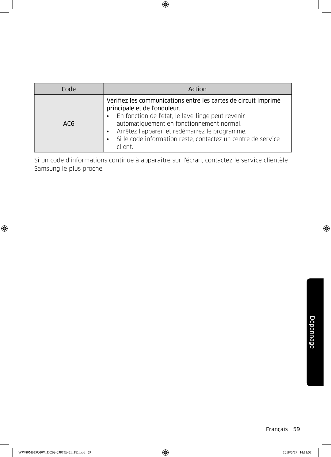 Samsung WW90M645OBX/EF, WW80M645OCW/EF, WW80M645OBX/EF, WW80M645OBW/EF manual AC6 