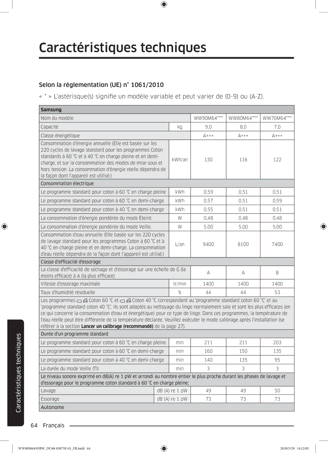 Samsung WW80M645OCW/EF, WW80M645OBX/EF, WW80M645OBW/EF, WW90M645OBX/EF manual Samsung 