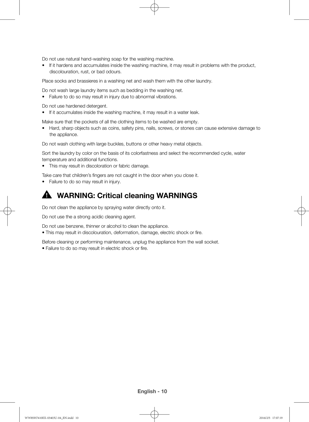 Samsung WW85H7410EX/YL manual English 