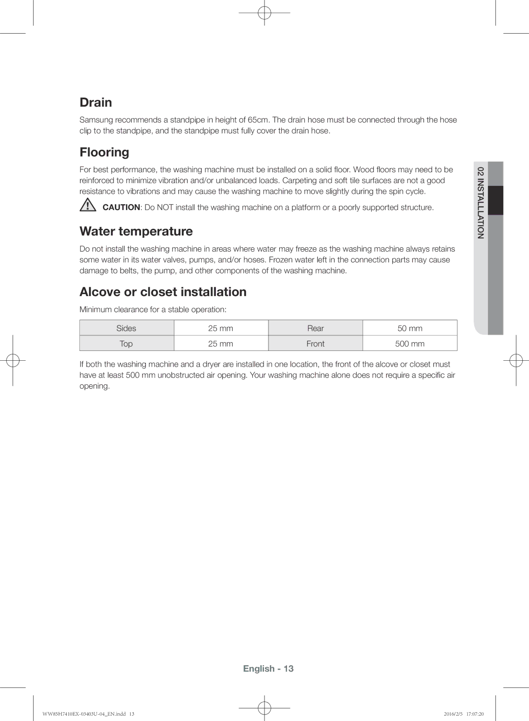 Samsung WW85H7410EX/YL manual Drain 