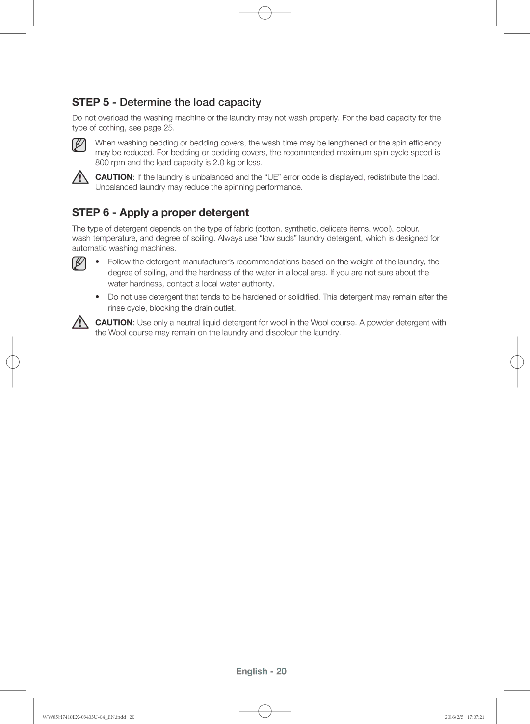 Samsung WW85H7410EX/YL manual Determine the load capacity, Apply a proper detergent 