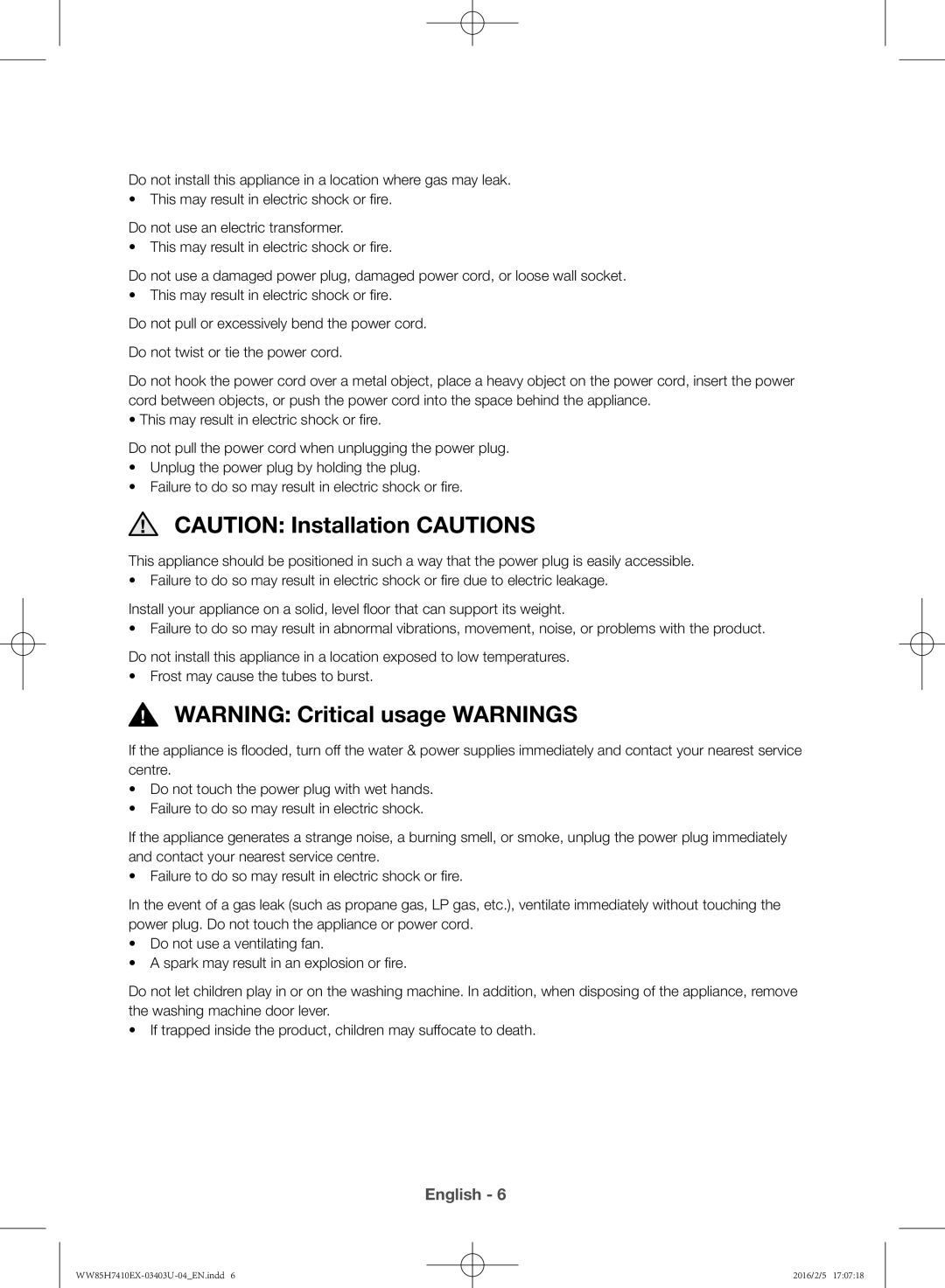 Samsung WW85H7410EX/YL manual English 