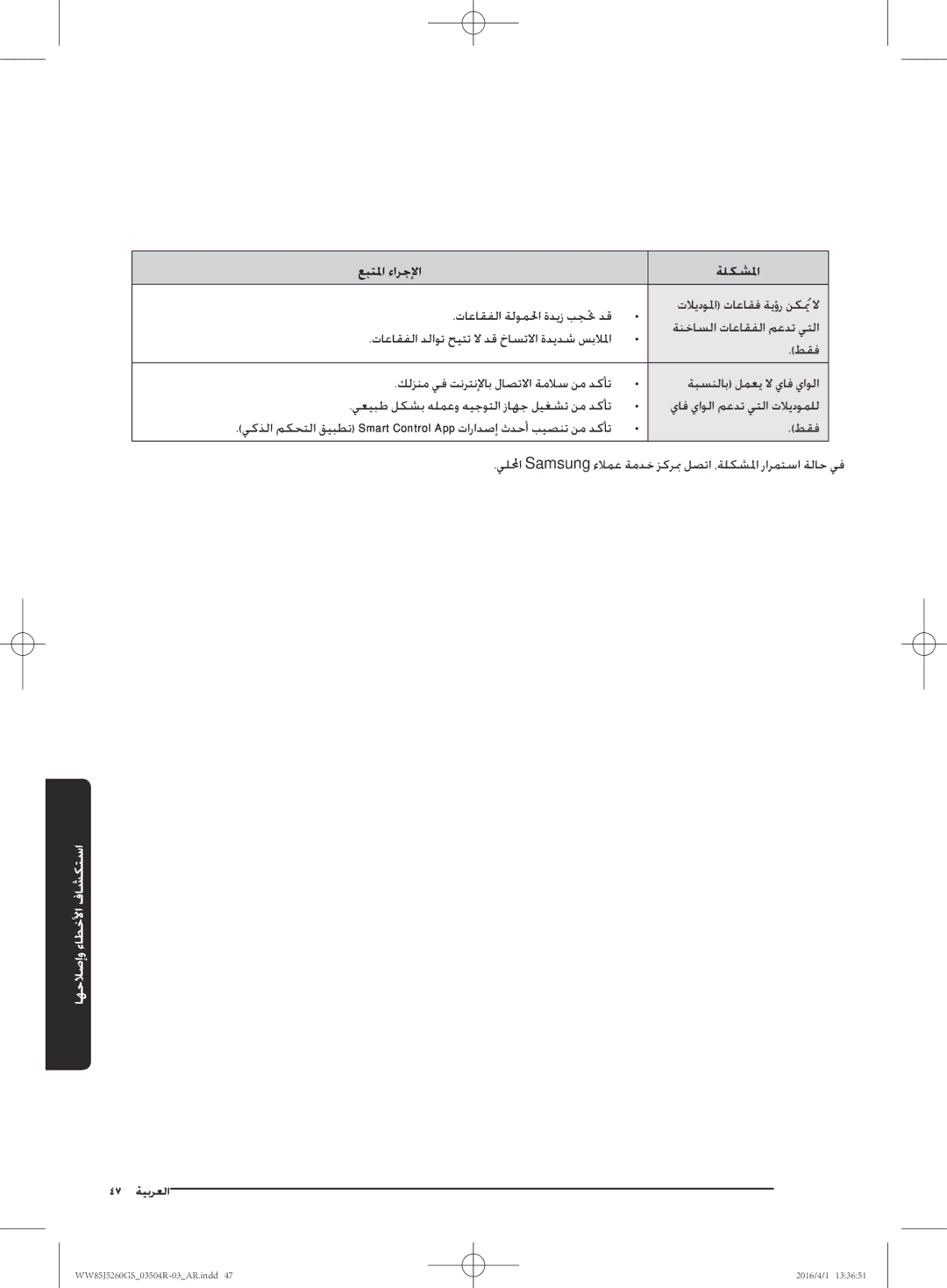 Samsung WW85J5260GS/YL manual 47 ةيبرعلا 