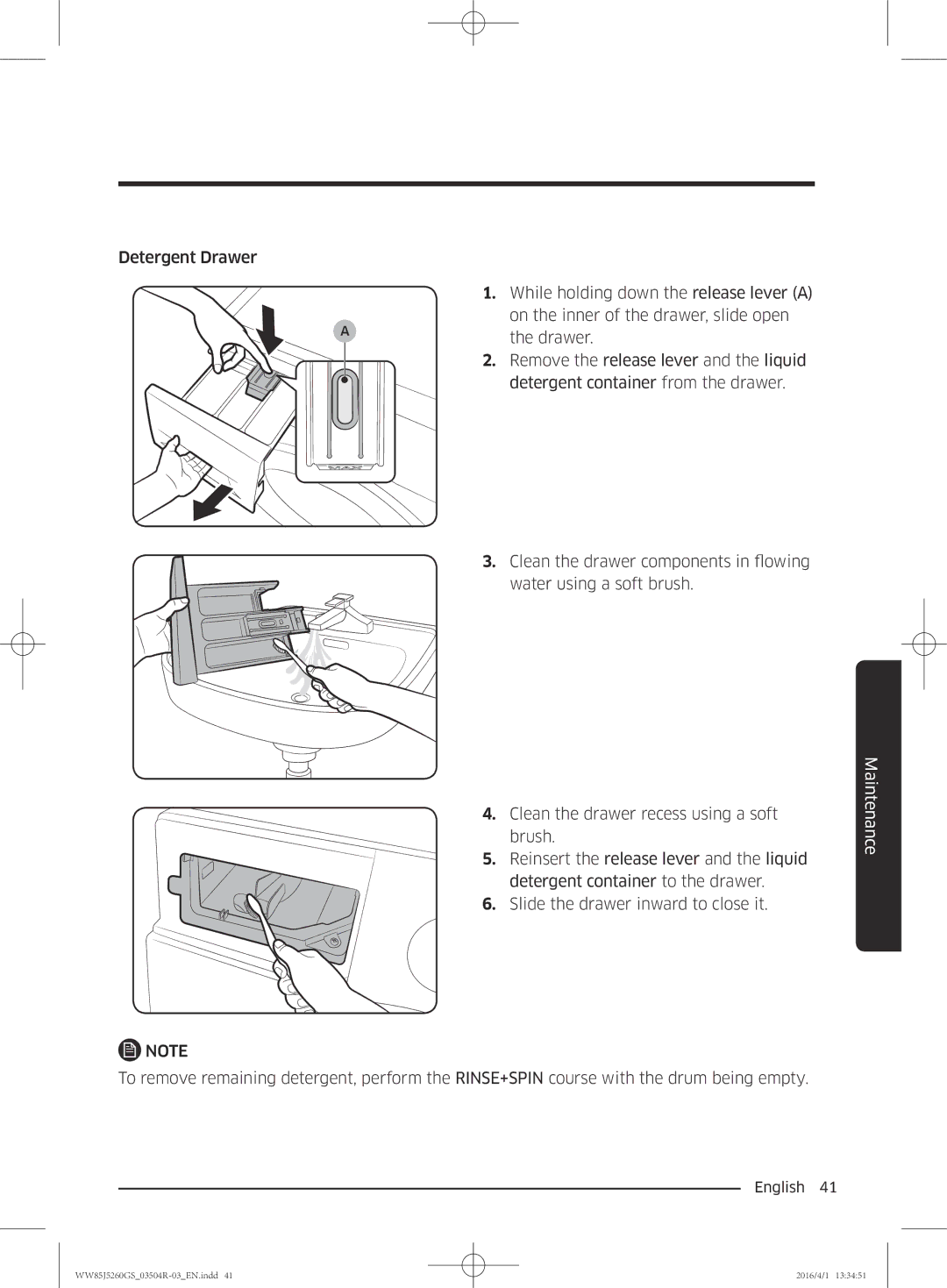 Samsung WW85J5260GS/YL manual Maintenance 