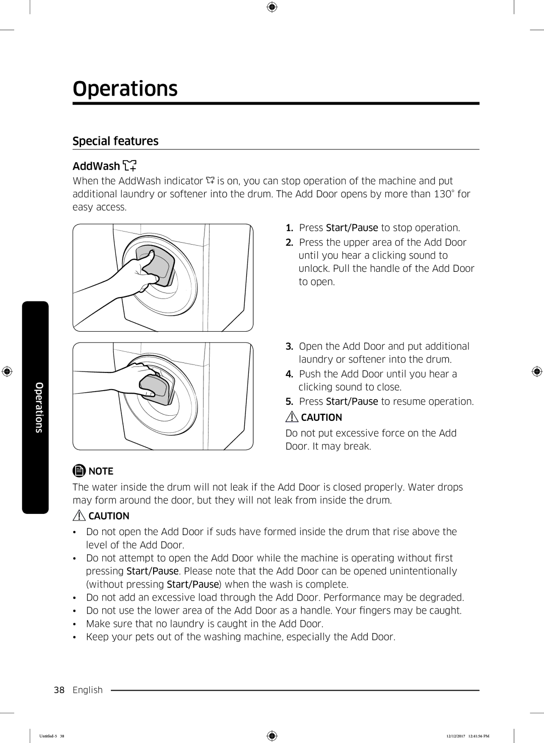 Samsung WW80K52E0WW/SV, WW85K54E0UW/SV, WW85K54E0UX/SV, WW90K52E0WW/SV, WW90K54E0UW/SV manual Special features, AddWash 