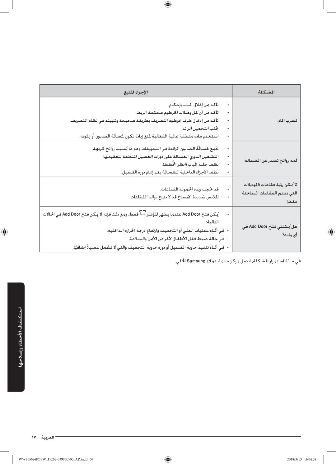 Samsung WW85M64FOPW/YL, WW85M64FOPX/YL manual رظنا بابلا ةبلج فظن 