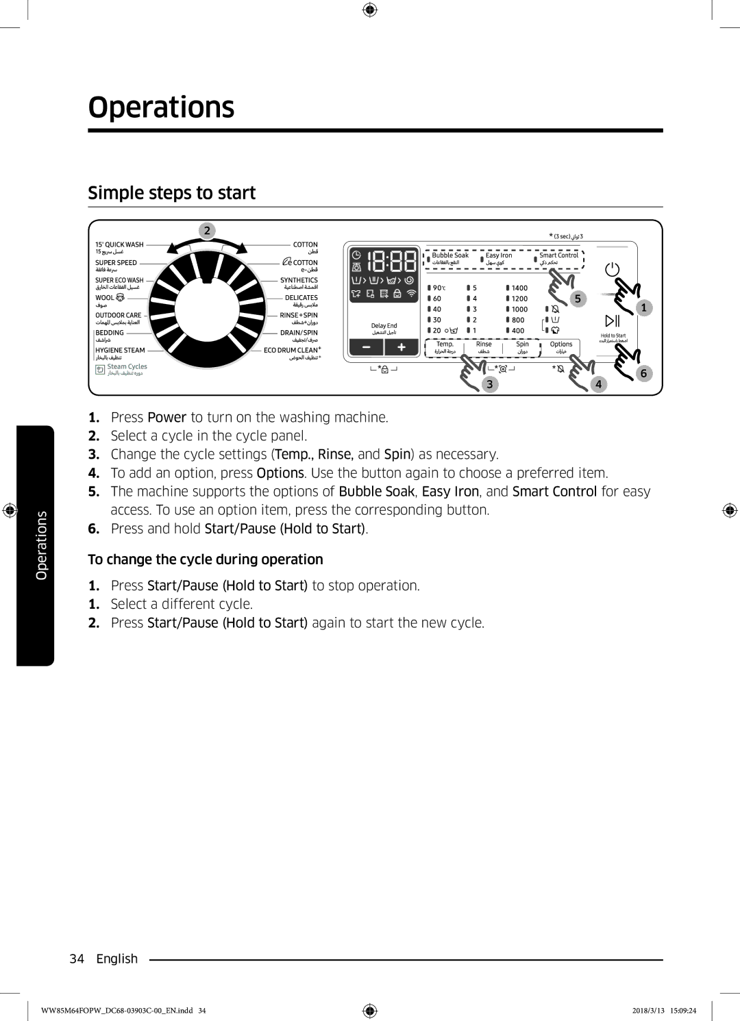 Samsung WW85M64FOPX/YL, WW85M64FOPW/YL manual Simple steps to start 