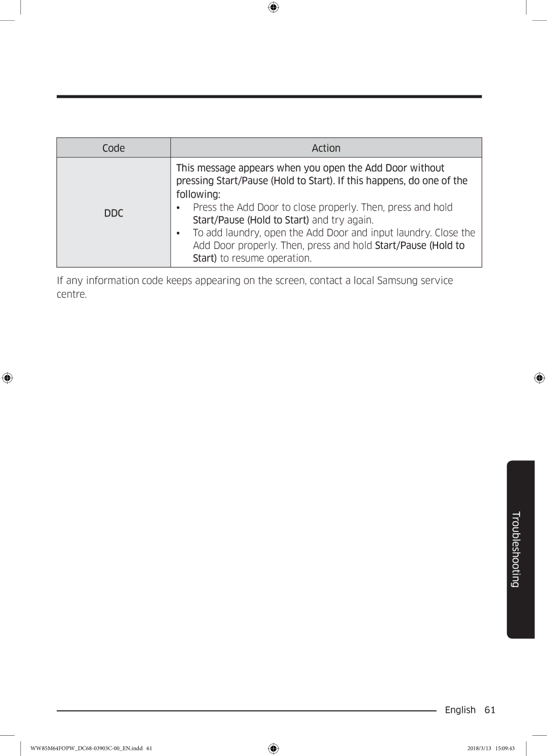 Samsung WW85M64FOPW/YL, WW85M64FOPX/YL manual Ddc 